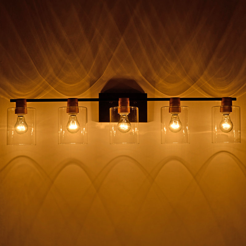 Luxe noir mat + 5 lumières de meuble-lavabo avec abat-jour en verre pour les maisons modernes