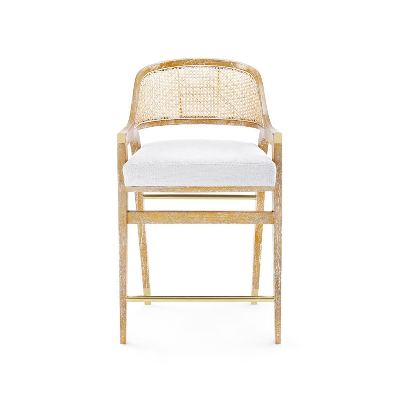 Edward Upholstered Stool with Solid Wood Frame, Natural