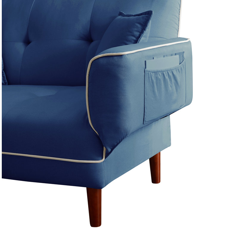 Simple futon et matelas à dossier capitonné de 56,5 po de large, Bleu marine