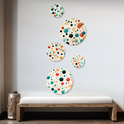 Clancie - Polka Dots Modern Round Wall Art Set Of 5