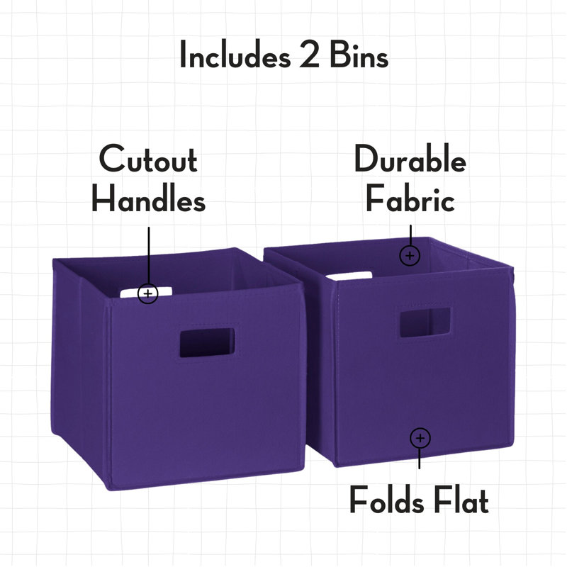 RiverRidge Kids 2pc Fabric Collapsible Storage Cube Organizers with Handles for Playroom Organization, Dark Purple