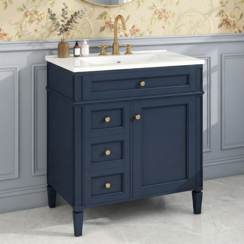 Meuble-lavabo 30 po avec comptoir simple, 2 tiroirs et tiroir basculant, Marine