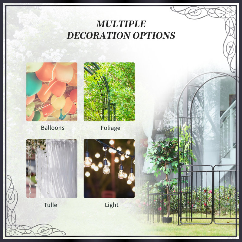 Barrière de jardin 86 "avec des treillis latéraux pour plantes grimpantes, décorations de mariage, vignes avec portes verrouillables, paniers à fleurs, fioritures et pointes de flèches