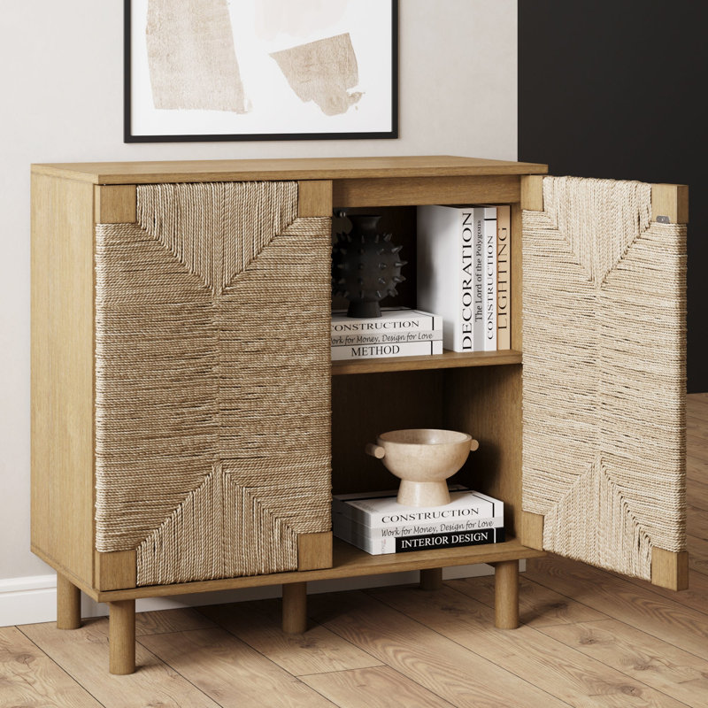 Seagrass 2-Door Accent Cabinet with Wood Frame, Light Brown