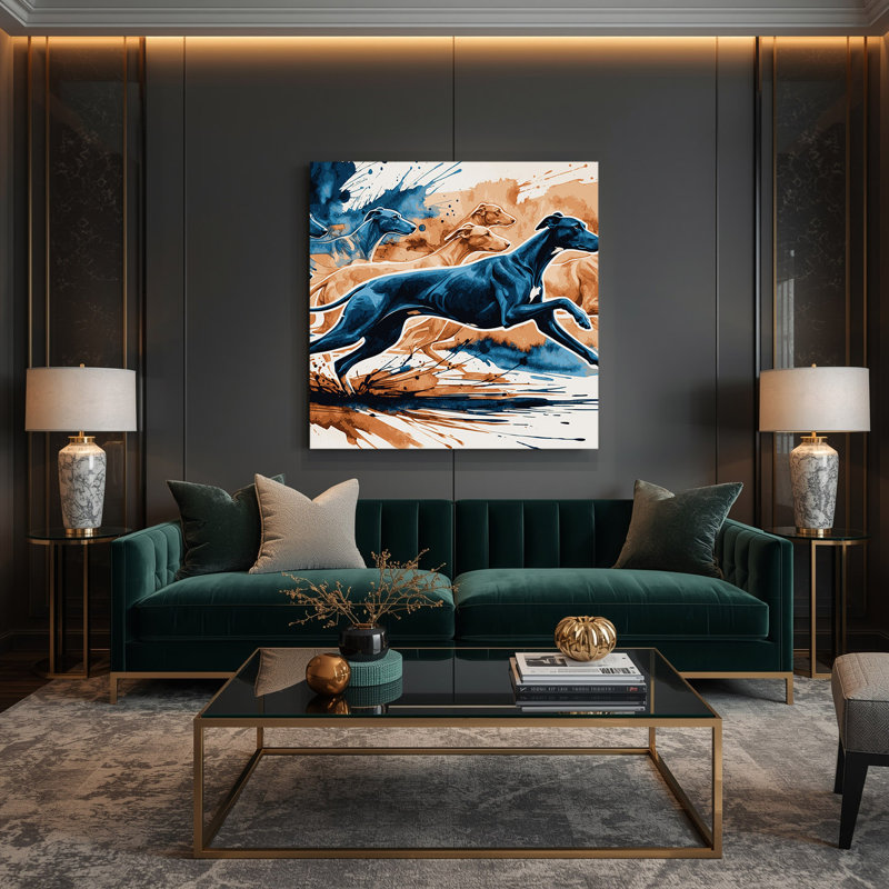 «Dogs Whippet», art mural sur toile beige, H 12 po x l 12 po