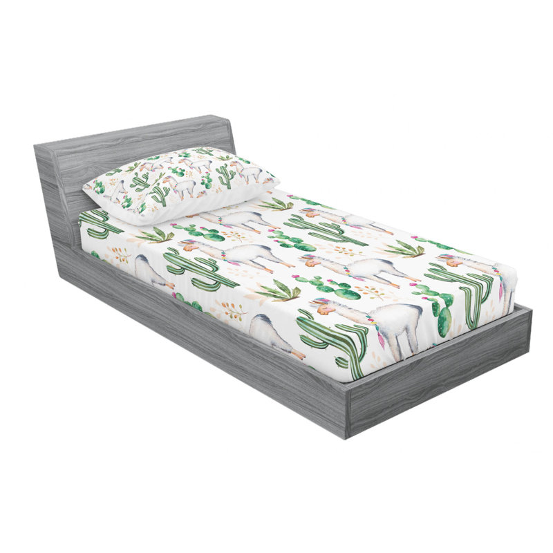 Twin White Microfiber Cactus Print Sheet Set