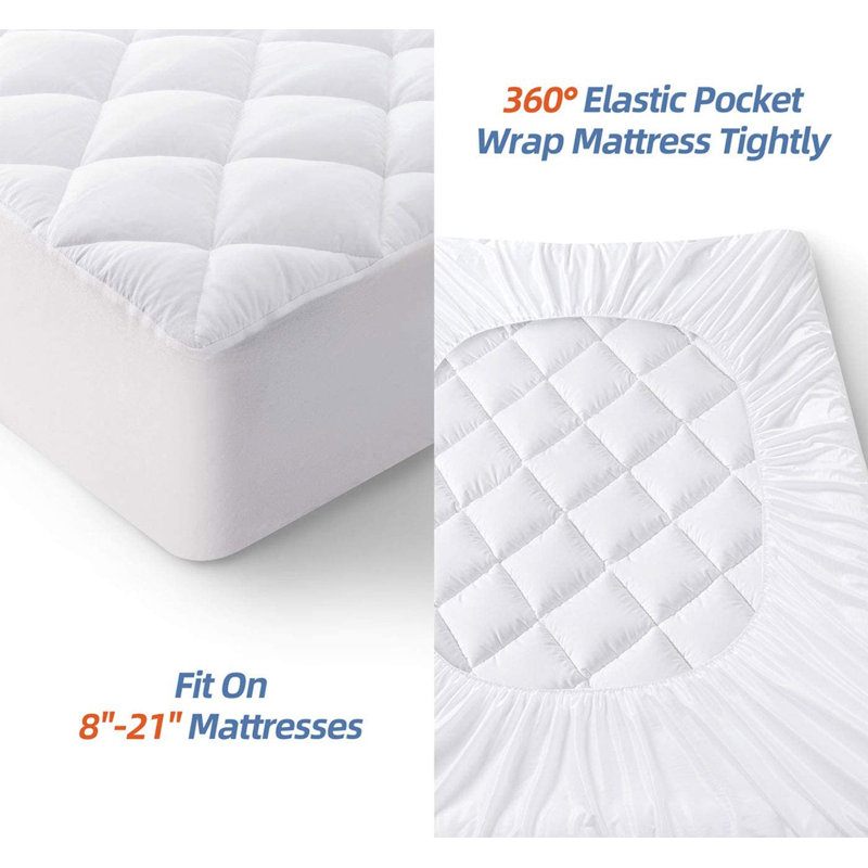 Kamila Quilted Fitted Mattress Pad Cotton Top 8-21" Deep Pocket, Overfilled Down Alternative Filling, Queen