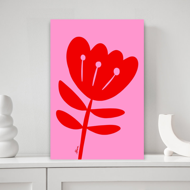 Red Flower Abstract Bold Colourful Flower Nature Wall Art, 18" H x 12" W