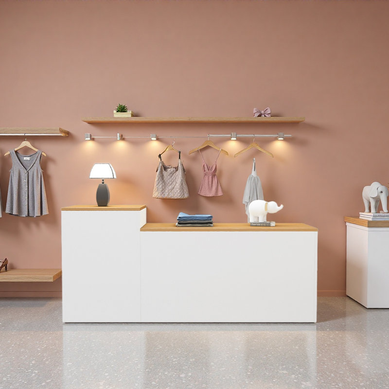 Grande table de présentation de magasin de vêtements, Naturel / Blanc