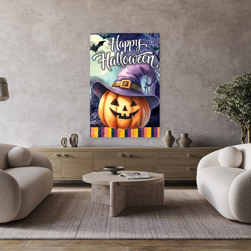 Joyeux Halloween, Jack O'lantern, art contemporain abstrait, araignée chauve-souris, paysage, H 48 po x l 32 po
