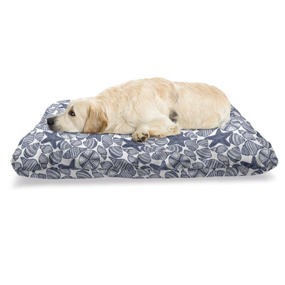 Lit pour animal de compagnie bleu et blanc Ambesonne, illustration nautique monochrome de coquillages et d'oursins de mer, coussin résistant à mâcher pour chien et chat avec housse amovible, 24 po x 39 po, bleu foncé et blanc