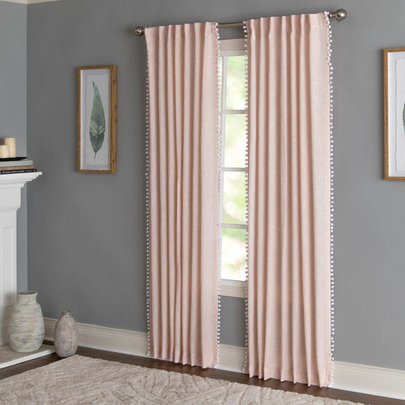Wyola Polyester/Linen Light-Filtering Curtain Panel with Rod Pocket Top, Blush, 50" W x 95" L