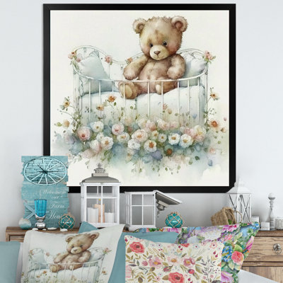 «Teddy Bear in Crib with Flowers III», reproduction sur toile