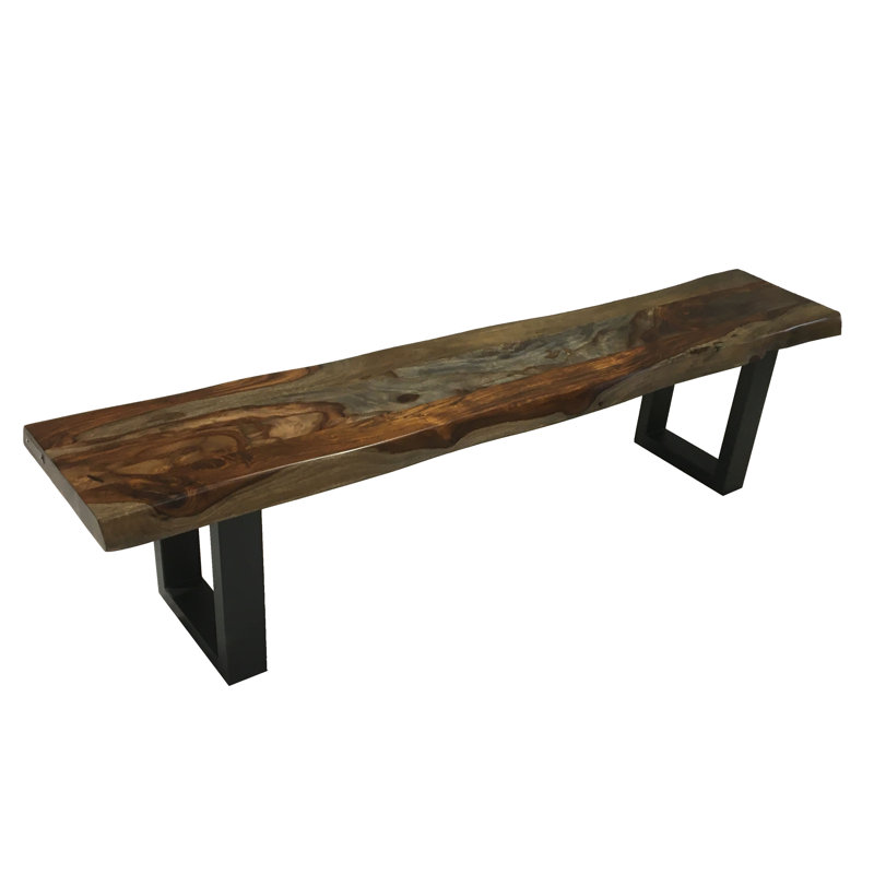 Banc en bois massif Bax, Brun / noir, H 18 po x l 84 po x P 5 po