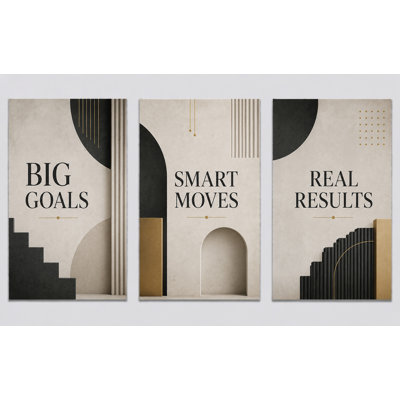 Extra-Large Set of 3 Success Mindset Wall Art Canvas Print Big Goals Smart Moves Real Results Modern Office Decor for Workspace 24x36 Inch Canvas Print - Ready to hang