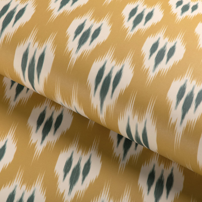 Clare Ikat Wood Pulp Blend Wallpaper Roll, Topaz