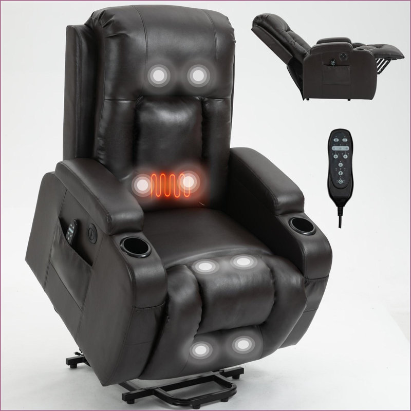 Fauteuil inclinable électrique pour personnes âgées, capacité de 350 lb avec massage, chaleur, USB et amp; Porte-gobelets | Noyer brun