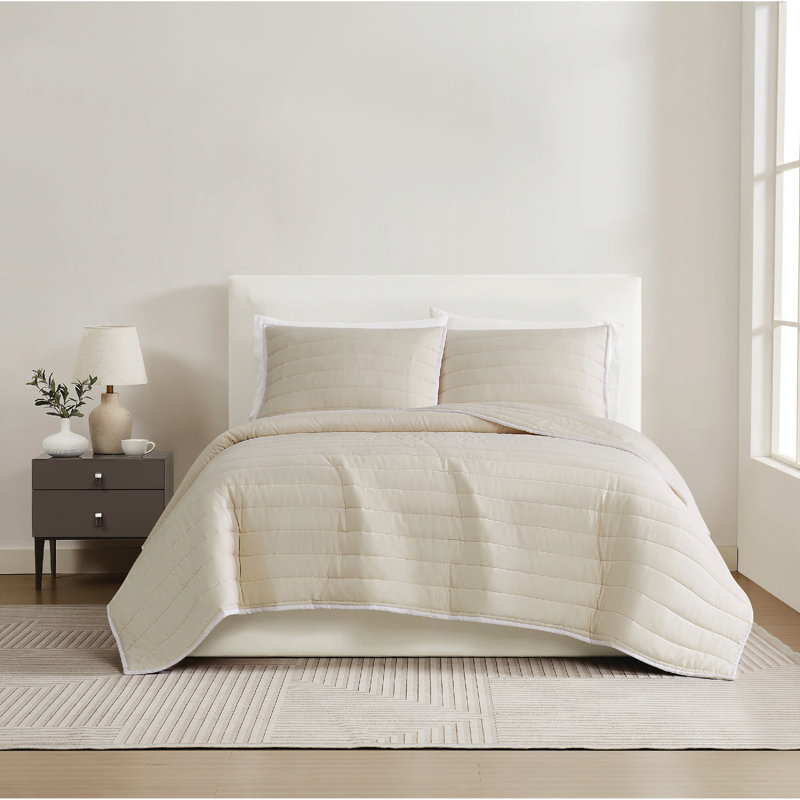 Christian Siriano NY® Cotton Sateen 3 Piece Quilt Set, Khaki, King Quilt + 2 King Shams