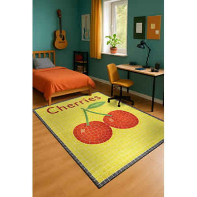 Tapis jaune tissé à envers lavable Mosso