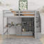 Lit mezzanine double avec bureau en L, armoire, tiroirs et escalier de rangement-114406338