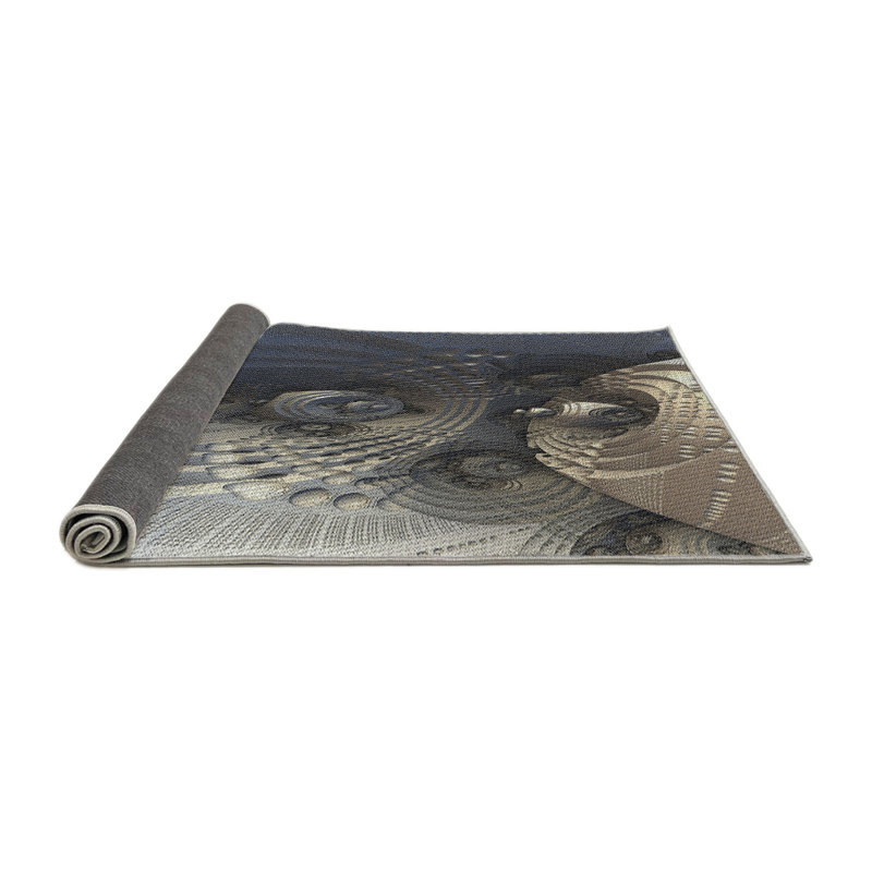 Tapis gris/beige tissé à la machine, Rond 6 pi