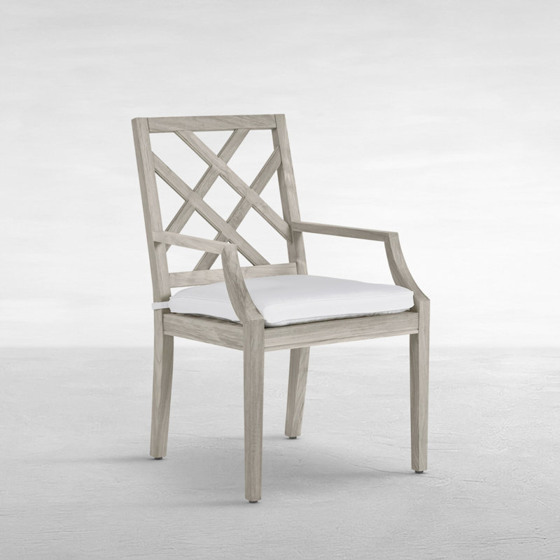 Chaise avec accoudoirs en teck Haley - Huître, Pas de soudure, Perigold Linnaeus Clay, Huître teck