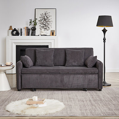 Sleeper Sofa Bed, 3-In-1 Adjustable Sleeper With Pullout Bed And 4 Pillows