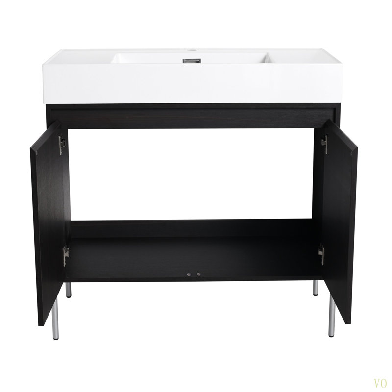 Meuble-lavabo sur pied 36 po avec lavabo en résine, armoire de rangement avec portes à fermeture douce (ensemble KD), 36"