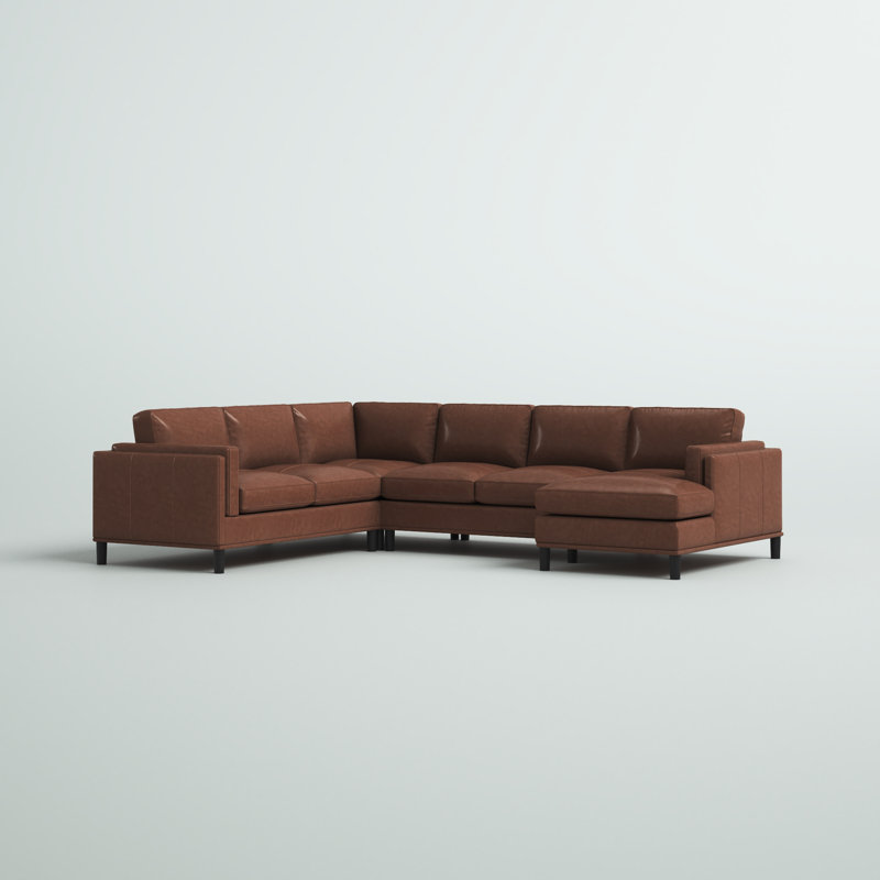 Andress 122" Wide Leather Match Left Hand Facing Corner Sectional, Dark Brown, Brown Leather Match