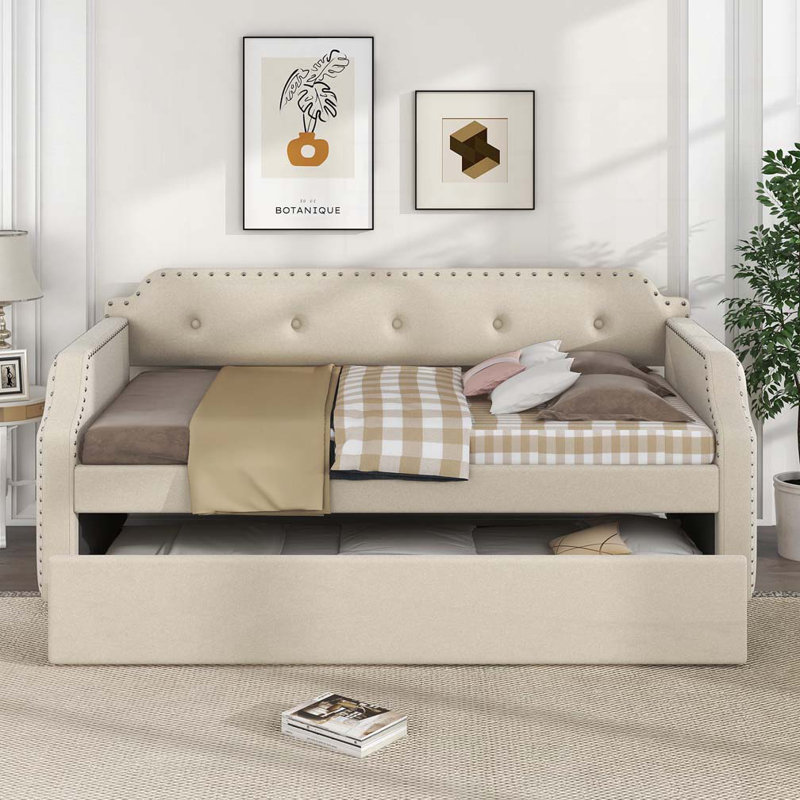 Lit de jour rembourré avec couchette, Beige