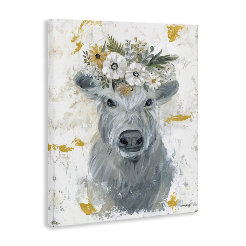 Toile grise grise avec fleurs par Mackenzie Kissell, H 20 po x l 16 po