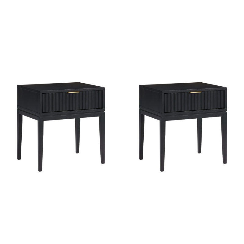 Boho Fluted Wood Nightstand Or End Table, Black Oak