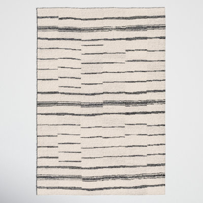 Rune Striped Handmade Tufted Wool Area Rug in Beige/Charcoal