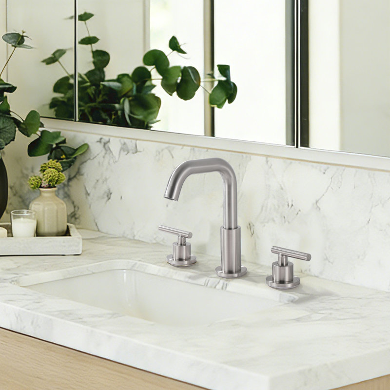 Solid Brass Double Handle Bathroom Sink Faucet, Without Drain, Brushed Nickel