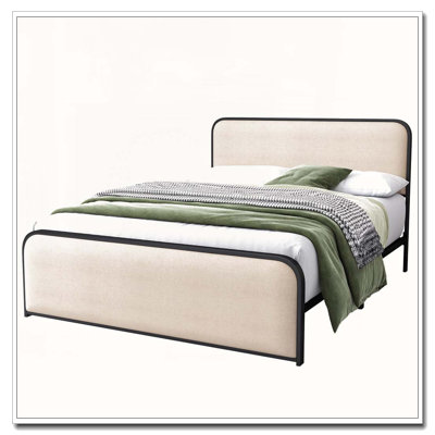 Metal Bed Frame With Curved Upholstered Headboard And Footboard Bed With Under Bed Storage