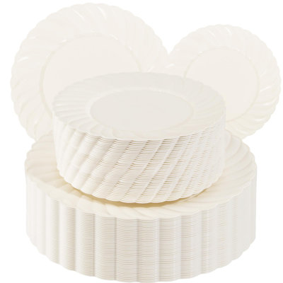 Assiettes en plastique festonnées ivoire 100 pièces WELLIFE