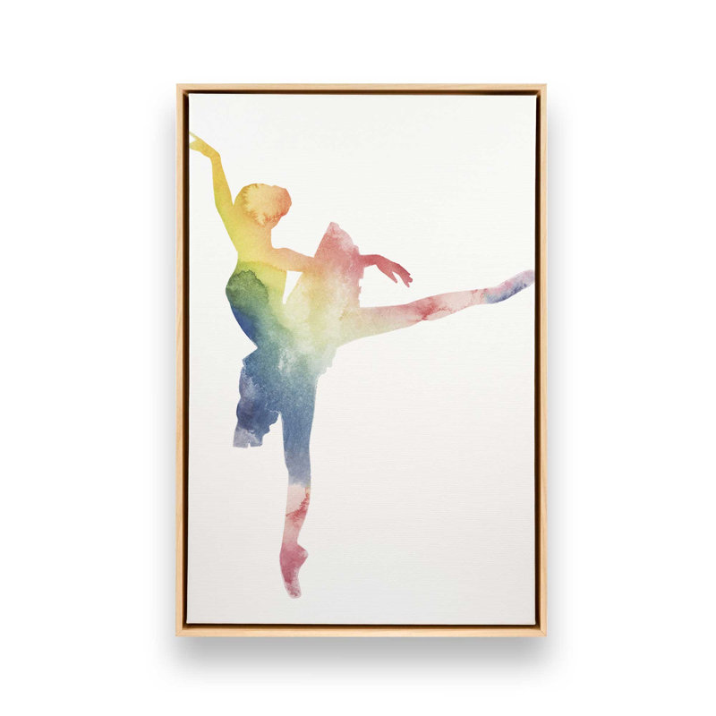 Silhouette arc-en-ciel aquarelle ballet I, H 12,75 po x l 8,75 po, Cadre flottant, American Maple