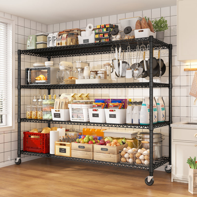 Étagère Shynar de l 60 po, tablettes de rangement robustes pour la cuisine, étagères de garage réglables