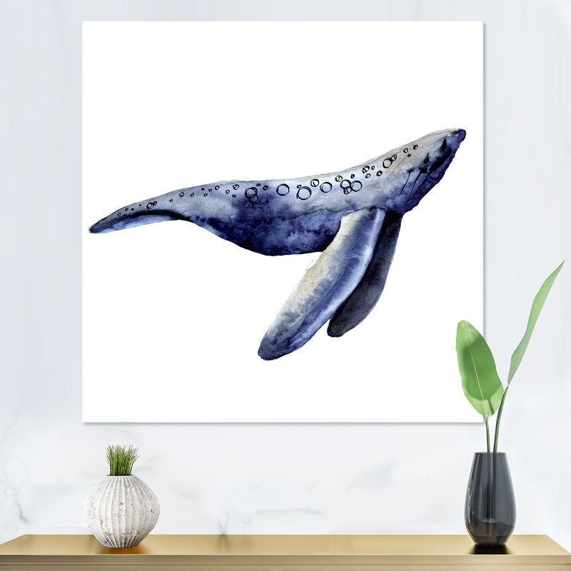 Baleine bleue sur fond blanc - peinture sur toile, H 30 po x l 30 po x P 1 po, Toile tendue