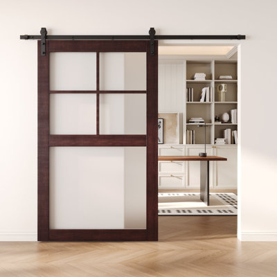 Porte de grange coulissante en bois massif non assemblé 42 po x 80 po de couleur rouge acajou 42 po x 80 po