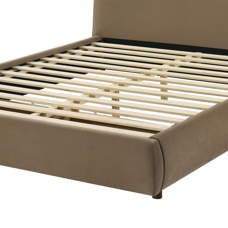 Mirelle Upholstered Platform Bed with Footboard Drawer, Queen, Brown