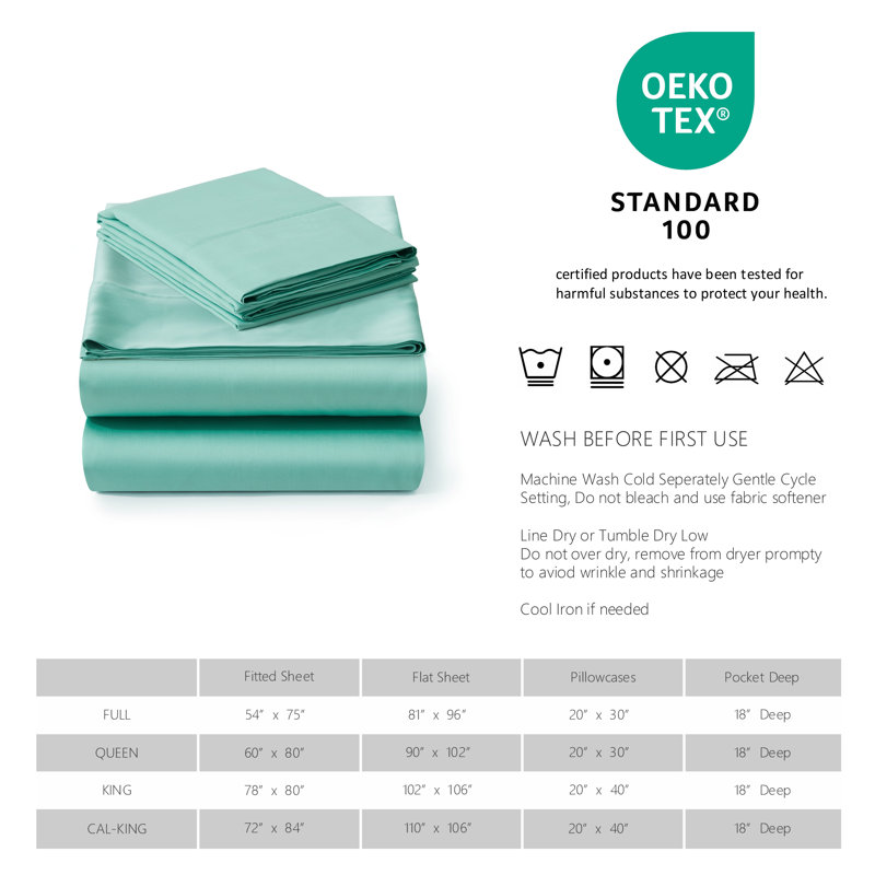 Sateen Sheet Set, California King Sheet Set with 2 King Pillowcases, Sage Green