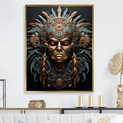 Emerald and Black Native Warrior Mask II sur impression sur toile