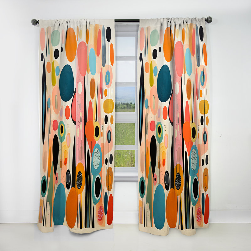 Rideau rose occultant Mid-Century ludique - Mid-Century abstrait - 1 panneau, L 52 po x L 120 po