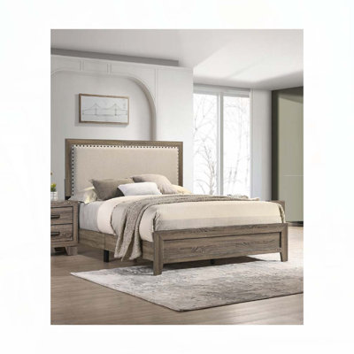 Shristi Fabric Upholstered Headboard Tufted Nailhead Trim 1pc Panel Bed Beautiful Wooden Bedroom Furniture by Red Barrel Studio