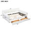 Grand lit plateforme tapissier blanc avec ports USB et 2 tiroirs de rangement