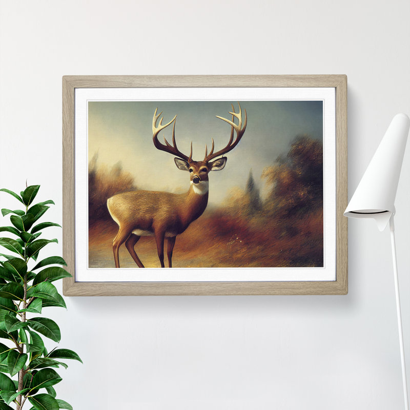 Stag Deer - Framed Print, Oak, 34cm H x 46cm W x 2cm D