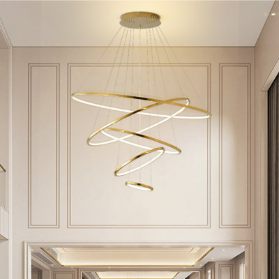 Bariah Modern 5-Ring Dimmable Luxury High Ceiling Pendant Light (Gold)