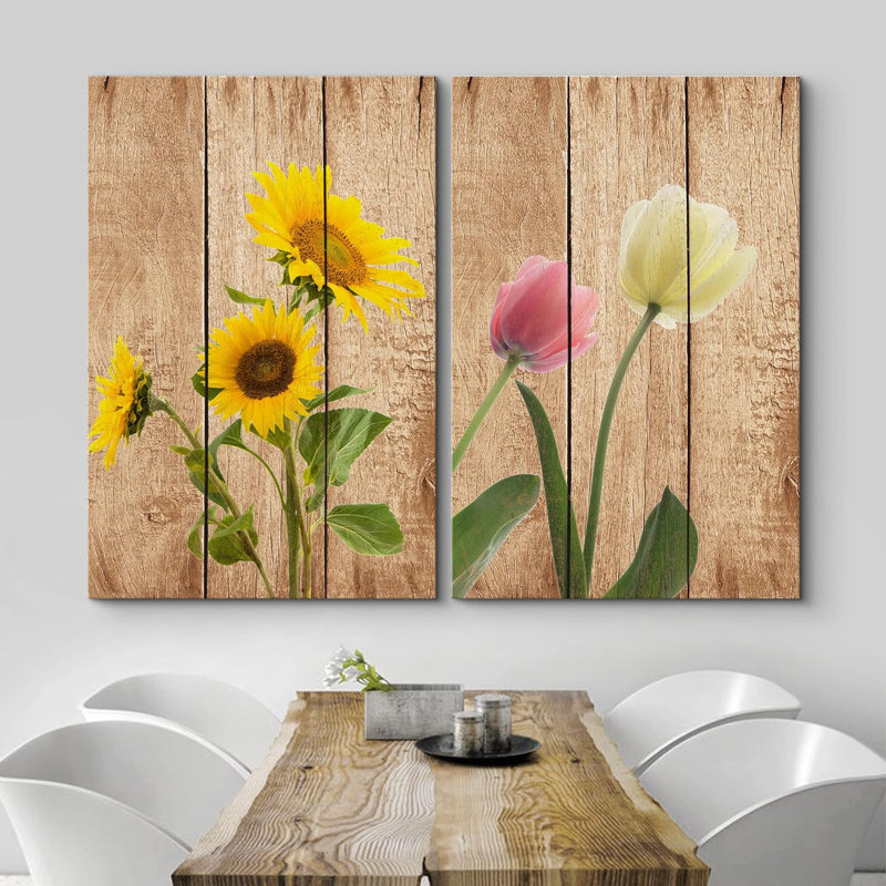 «Beautiful Flowers of Sunflowers» - ensemble de 2 reproductions sur toiles tendues, H 24 po x l 32 po x P 1,5 po