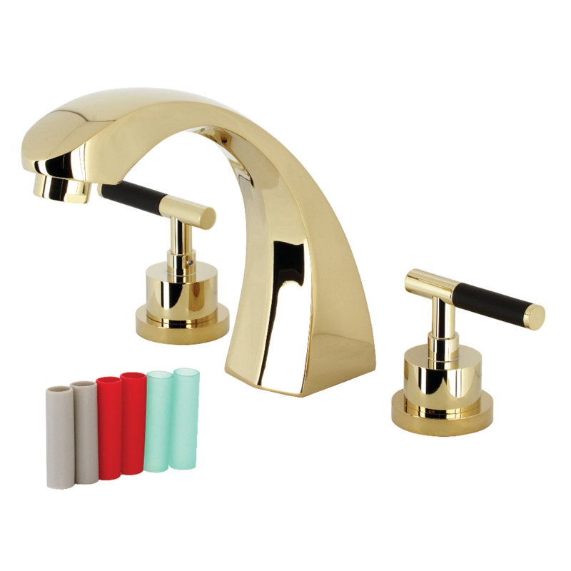 Kaiser Double Handle Deck Mounted Roman Tub Faucet, Polished Brass